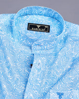 Clovis Blue Printed White Linen Cotton Shirt