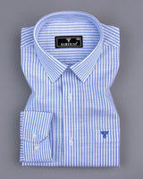 Lifa Blue With White Stripe Linen Cotton Formal Shirt