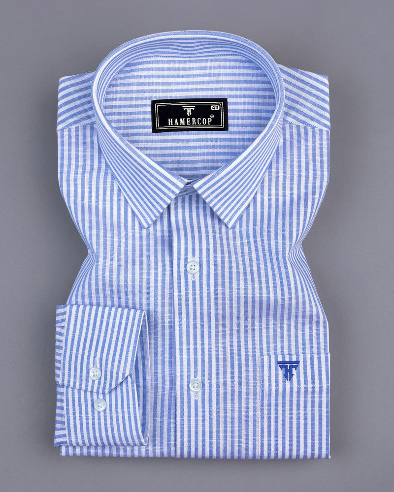 Lifa Blue With White Stripe Linen Cotton Formal Shirt Hamercop Lifa Blue With White Stripe Linen Cotton Formal Shirt Hamercop