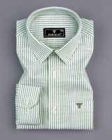 Lifa Green With White Stripe Linen Cotton Formal Shirt