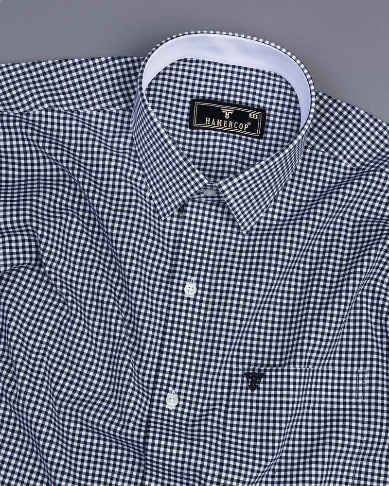Ohm NavyBlue With White Small Check Designer Cotton Shirt
