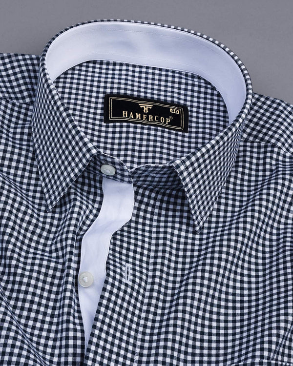 Ohm NavyBlue With White Small Check Designer Cotton Shirt