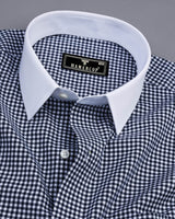 Omega NavyBlue With White Check Designer Cotton Shirt