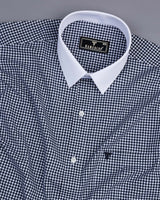 Omega NavyBlue With White Check Designer Cotton Shirt
