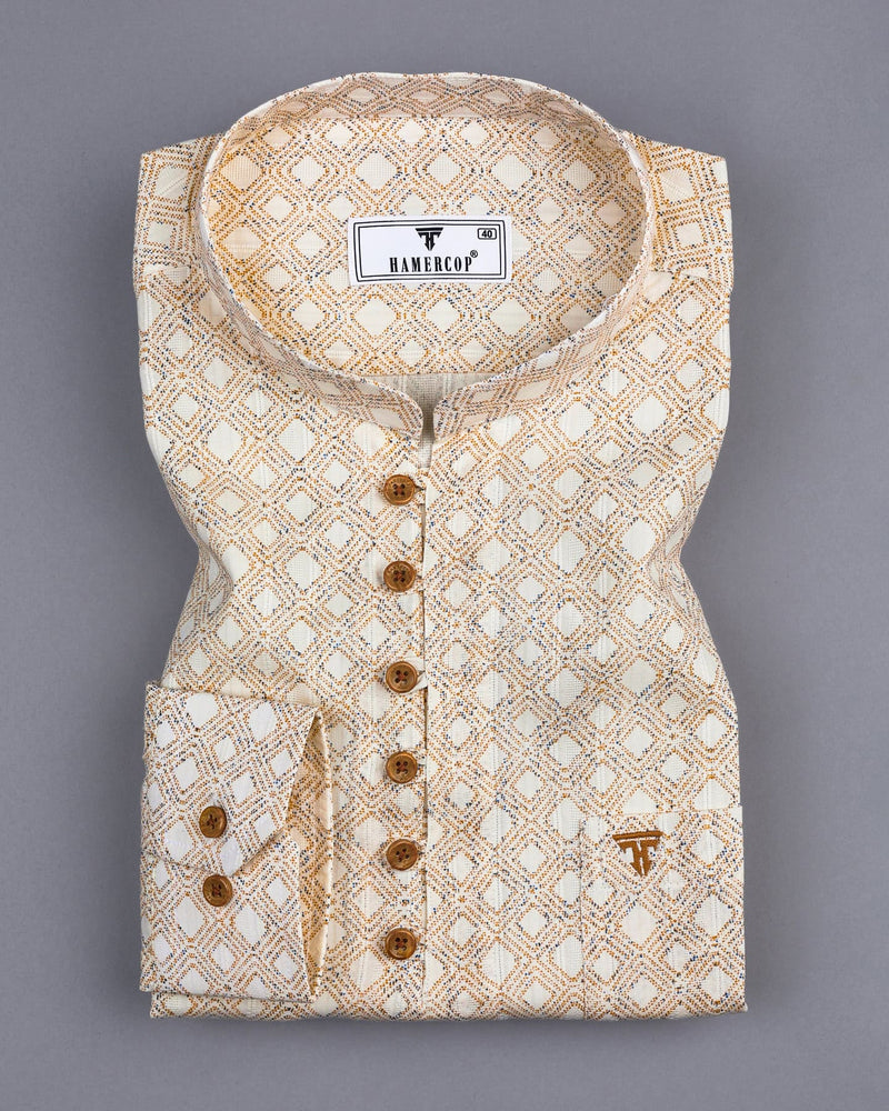 Bangor Cream Printed Dobby Cotton Shirt Style Kurta