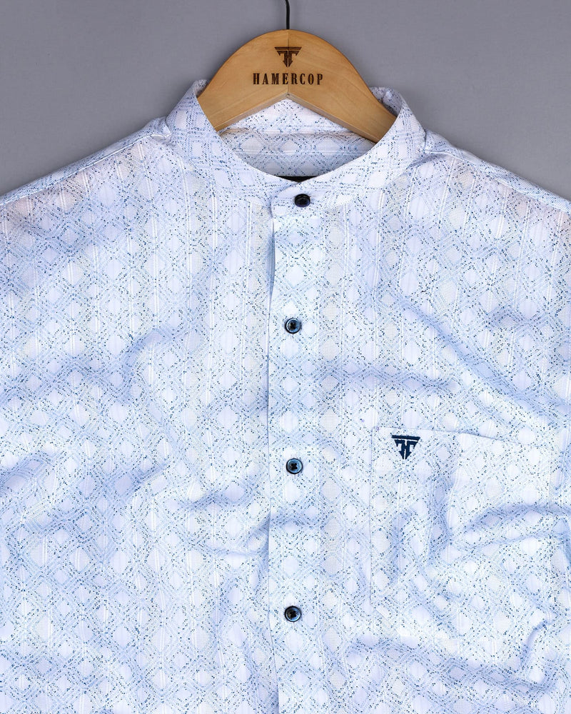 Bangor Blue With White Printed Dobby Cotton Shirt