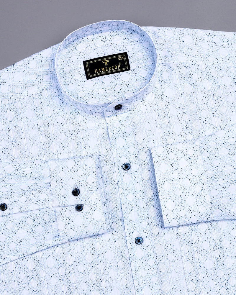 Bangor Blue With White Printed Dobby Cotton Shirt