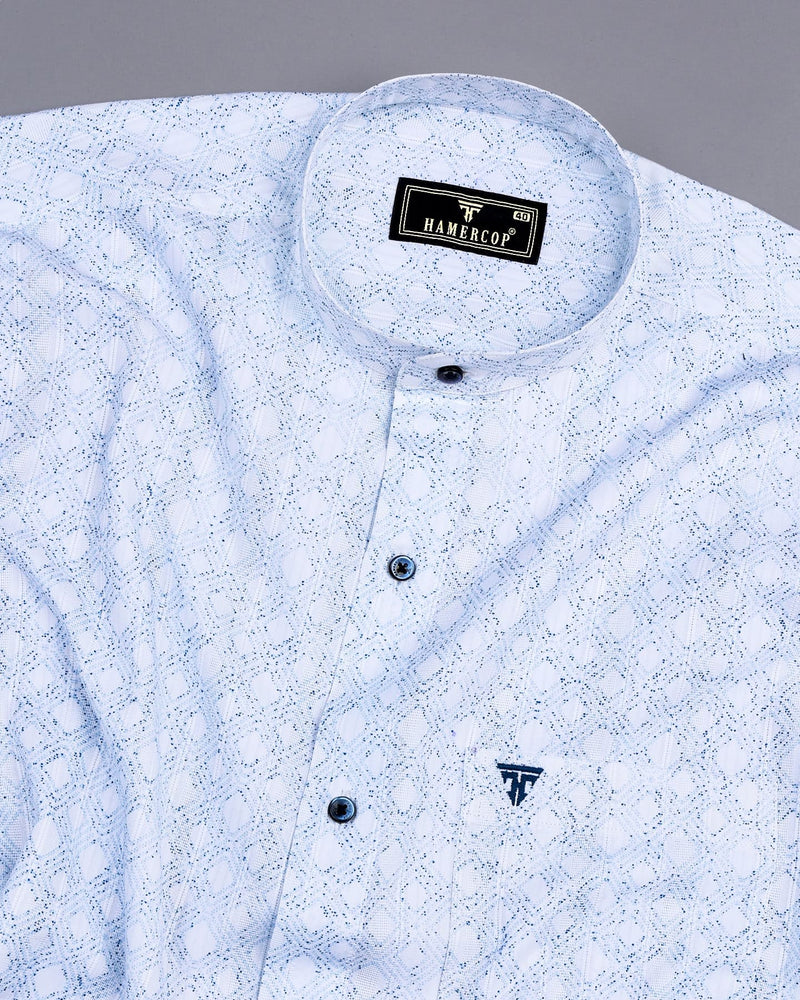 Bangor Blue With White Printed Dobby Cotton Shirt