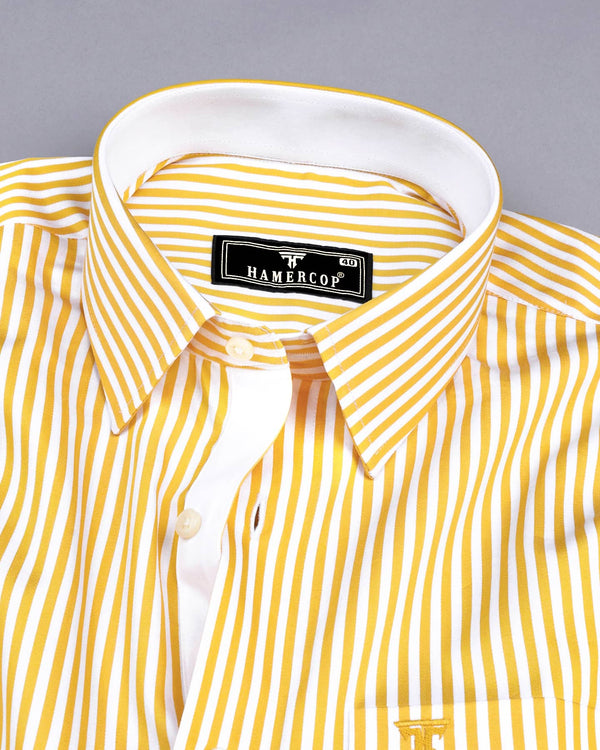Destiny Yellow With White Stripe Premium Giza Designer Shirt