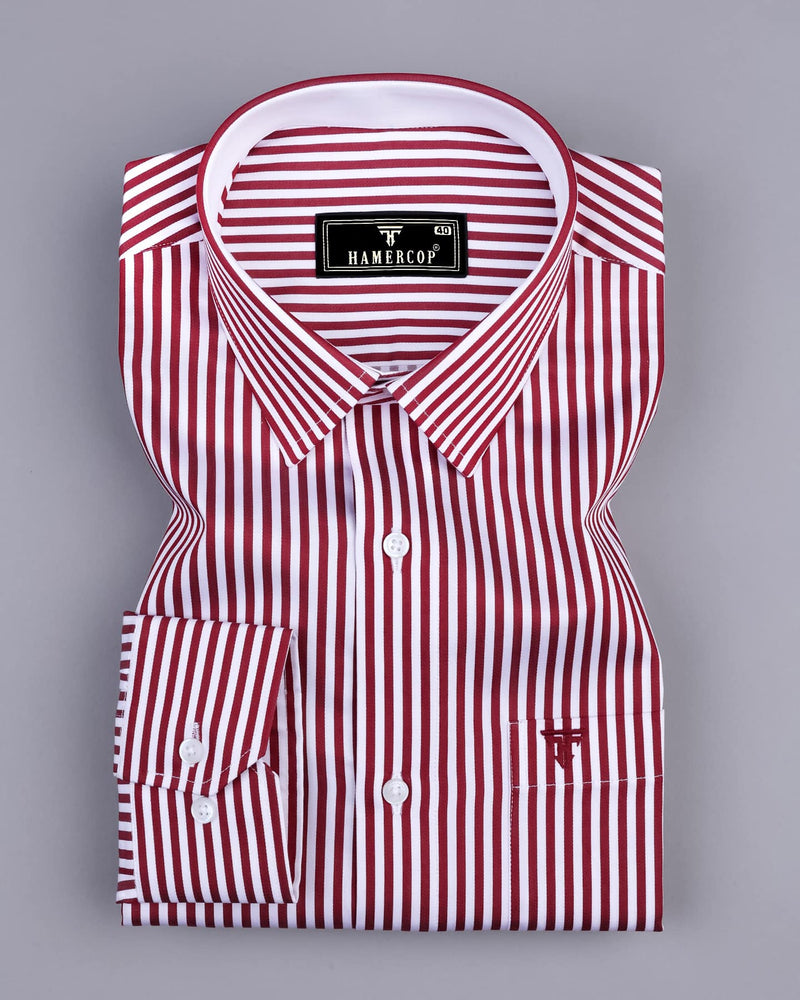 Destiny Red With White Stripe Premium Giza Designer Shirt