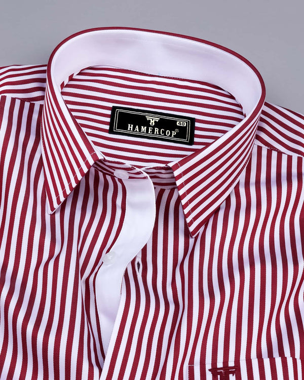 Destiny Red With White Stripe Premium Giza Designer Shirt