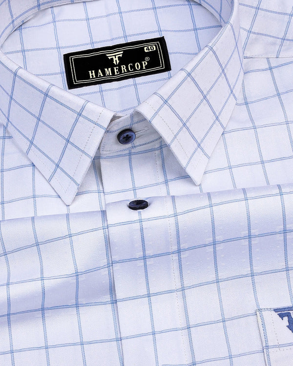 Exter Blue With White Check Dobby Cotton Shirt