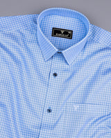 Volga Blue With White Twill Check Premium Giza Cotton Shirt