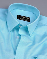 Divine Aqua Blue Dobby Texture Premium Giza Cotton Shirt