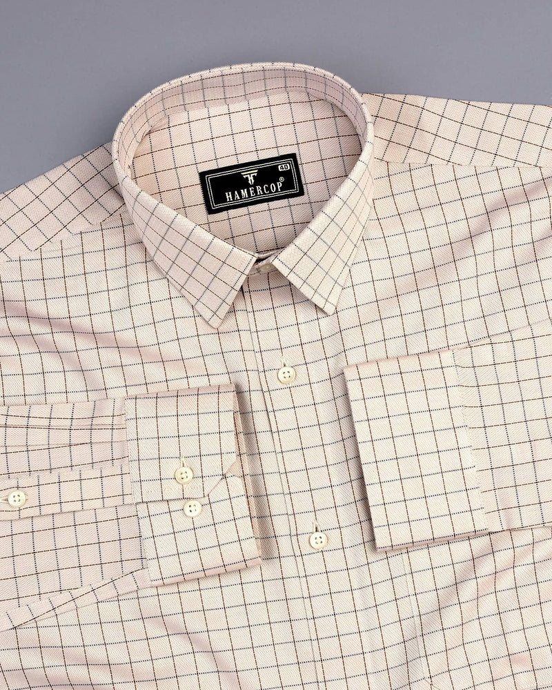 Mercey Cream Jacquard Check Premium Giza Shirt