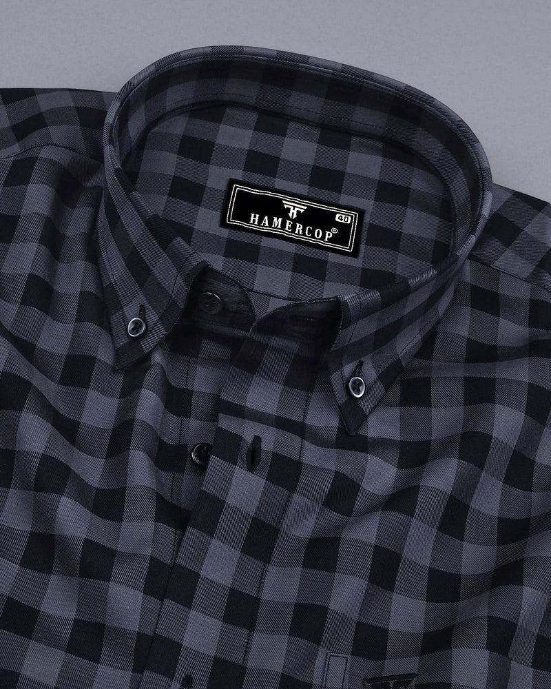 Admont Black With Gray Twill Check Premium Cotton Shirt