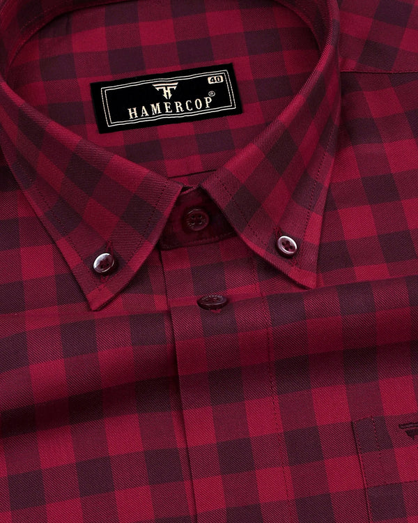 Admont Red With Maroon Twill Check Premium Cotton Shirt