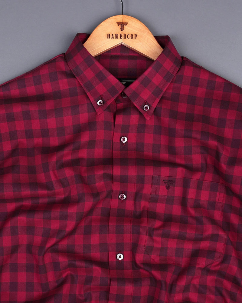 Admont Red With Maroon Twill Check Premium Cotton Shirt