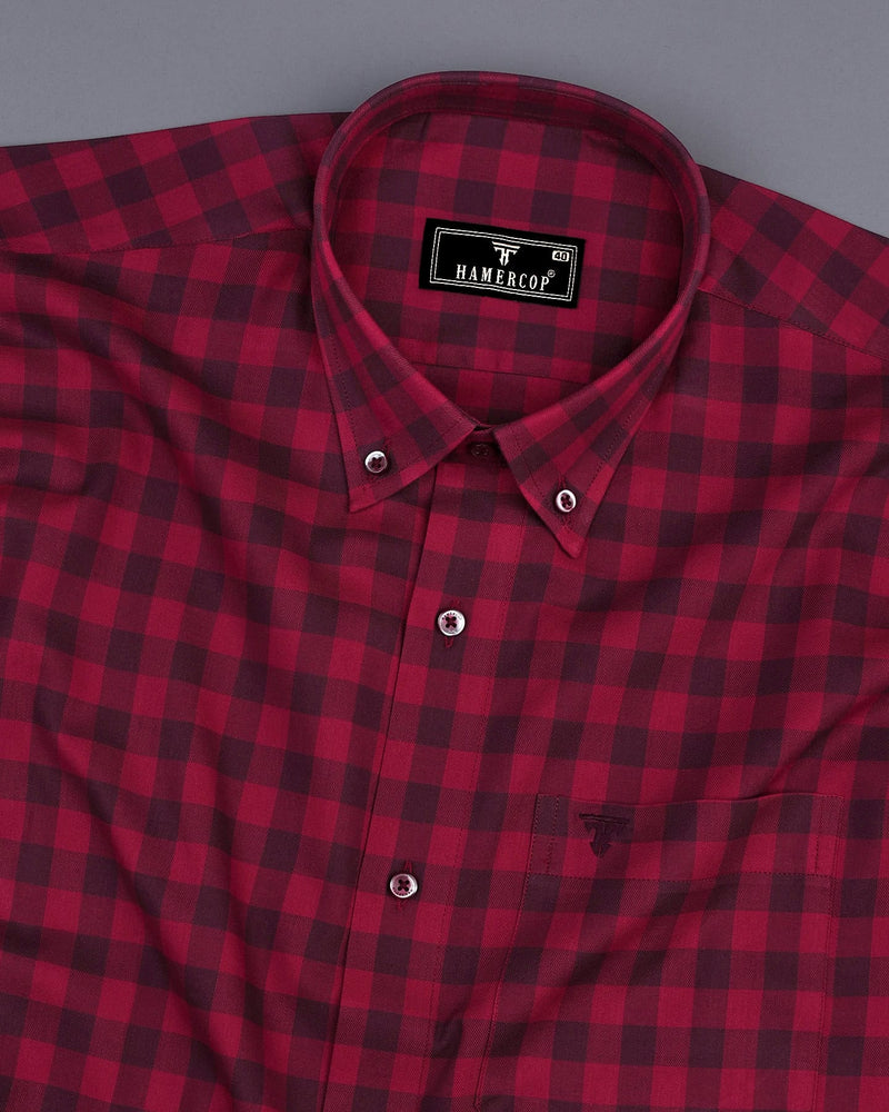 Admont Red With Maroon Twill Check Premium Cotton Shirt