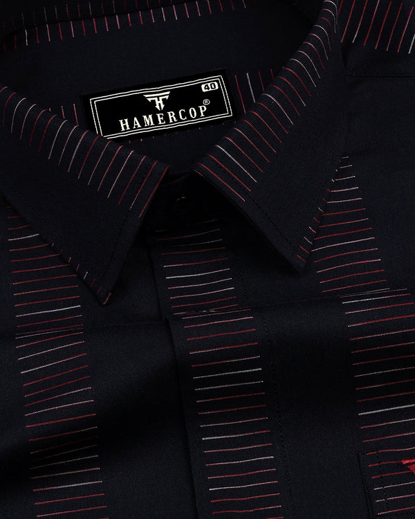 Bravo Black With Red Stripe Formal Cotton Shirt