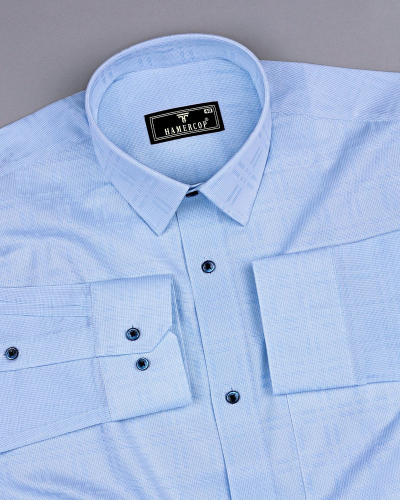 Amur SkyBlue Dobby Check Premium Giza Cotton Shirt