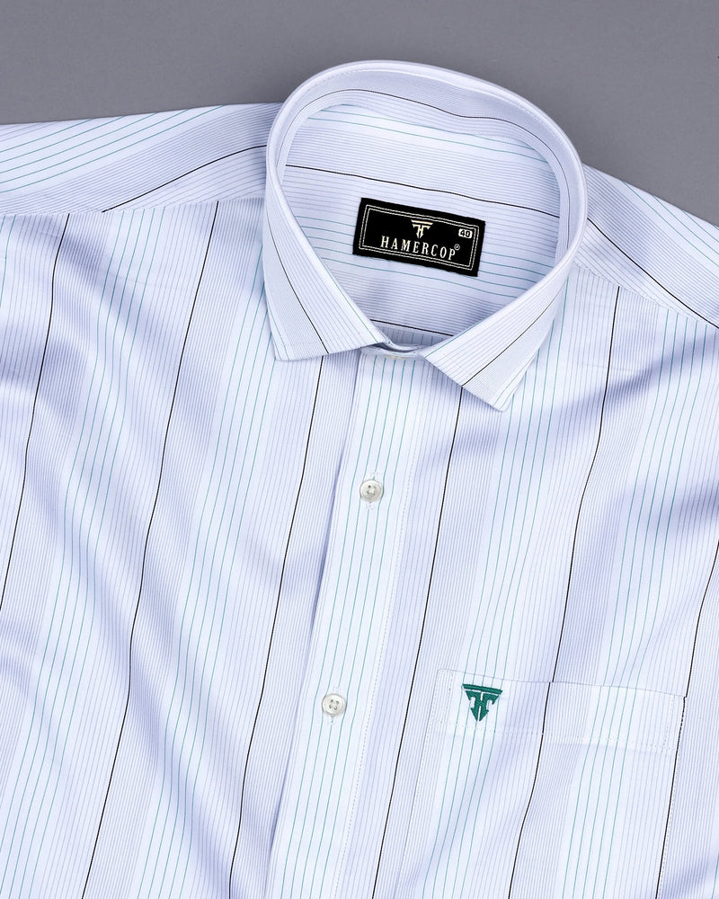 Buren Rama Green With White MultiStripe Premium Giza Shirt