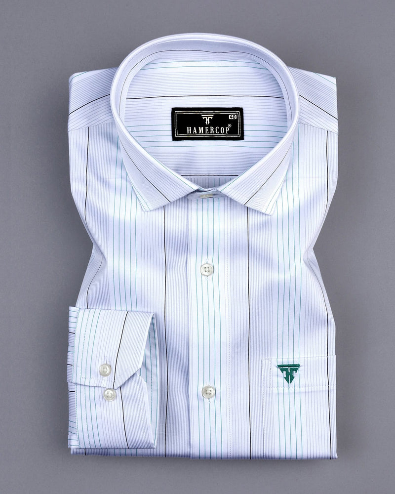 Buren Rama Green With White MultiStripe Premium Giza Shirt