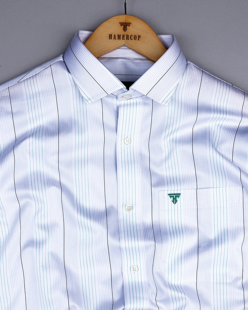 Buren Rama Green With White MultiStripe Premium Giza Shirt