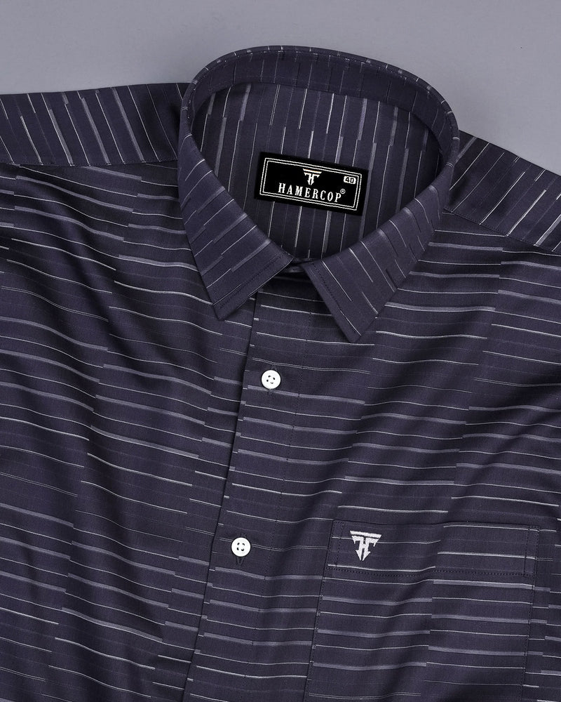 Marvel Gray With White Weft Stripe Cotton Shirt