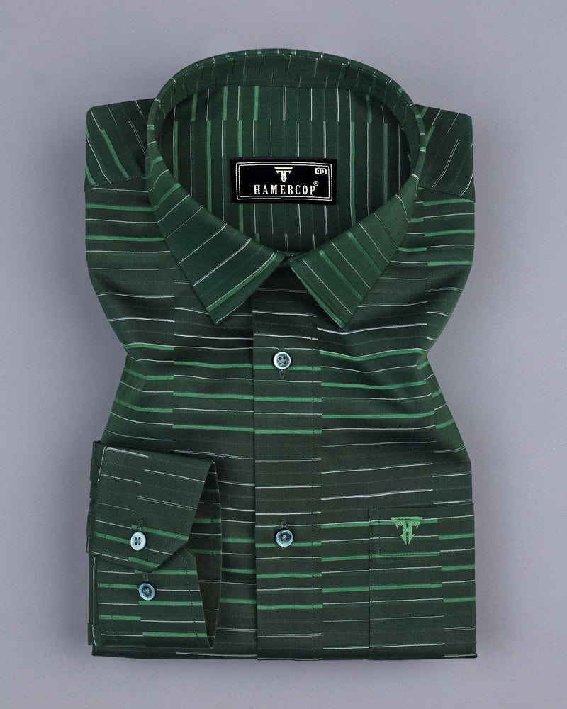 Marvel Green With White Weft Stripe Cotton Shirt