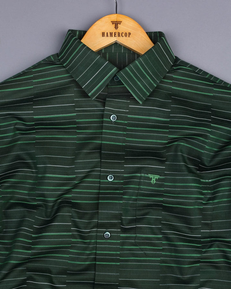 Marvel Green With White Weft Stripe Cotton Shirt