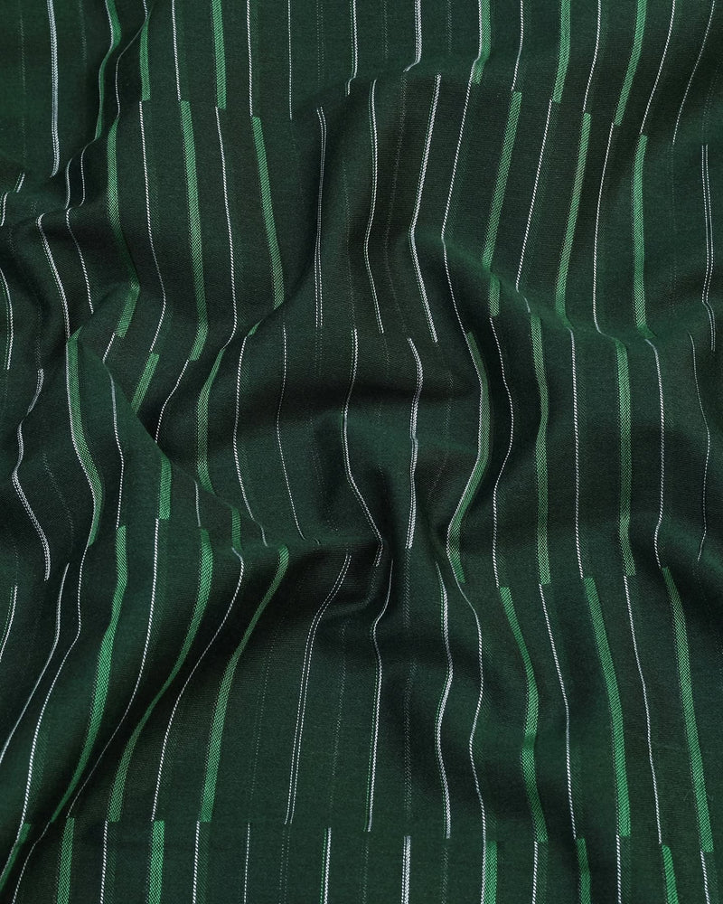 Marvel Green With White Weft Stripe Cotton Shirt