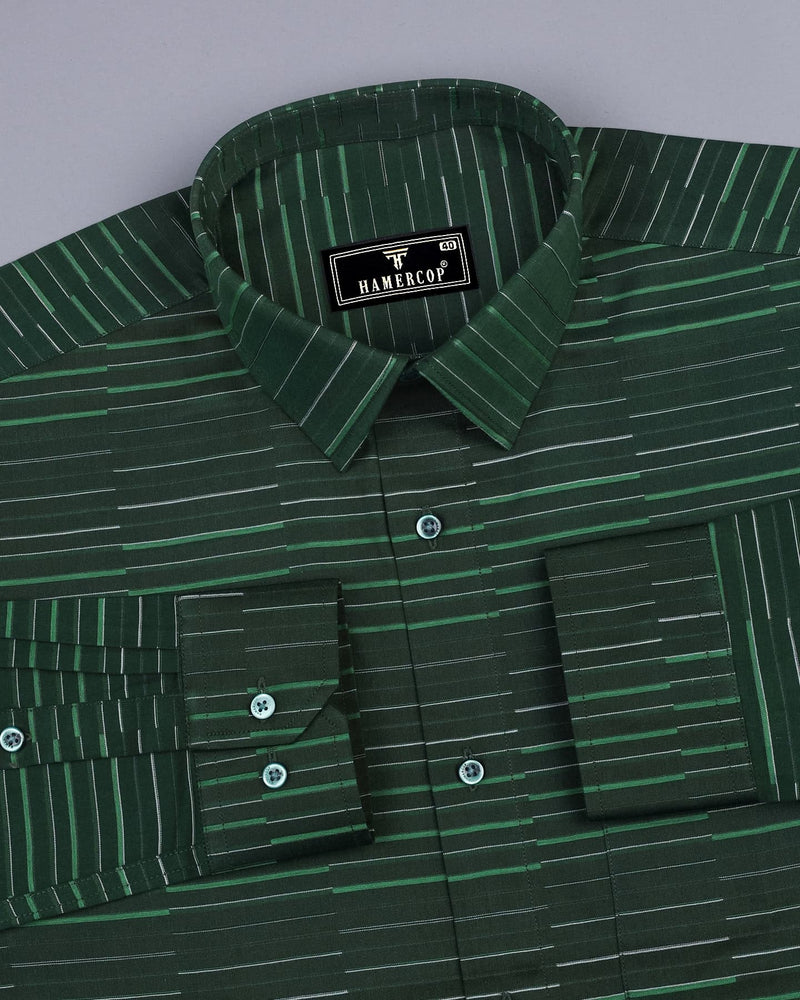 Marvel Green With White Weft Stripe Cotton Shirt