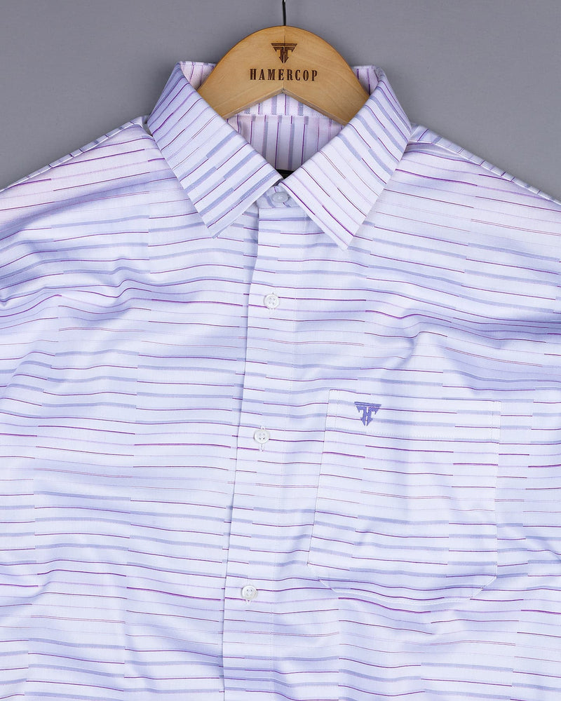 Marvel Purple With Gray Weft Stripe White Cotton Shirt