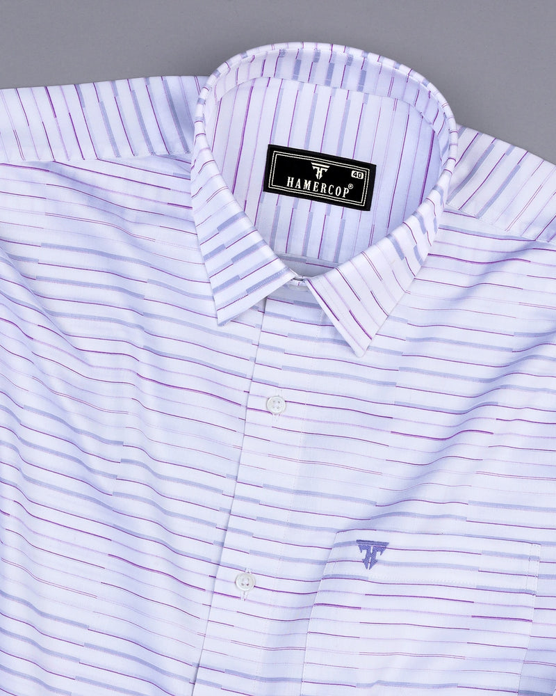 Marvel Purple With Gray Weft Stripe White Cotton Shirt