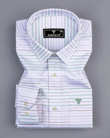 Marvel Cream With Green Weft Stripe White Cotton Shirt