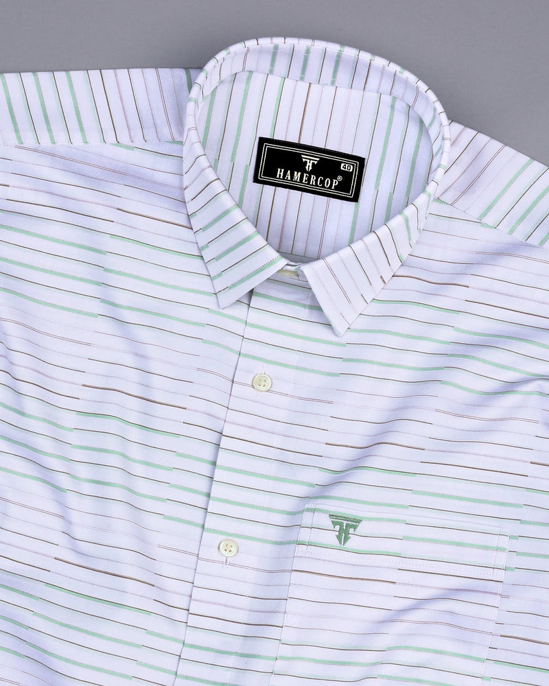 Marvel Cream With Green Weft Stripe White Cotton Shirt