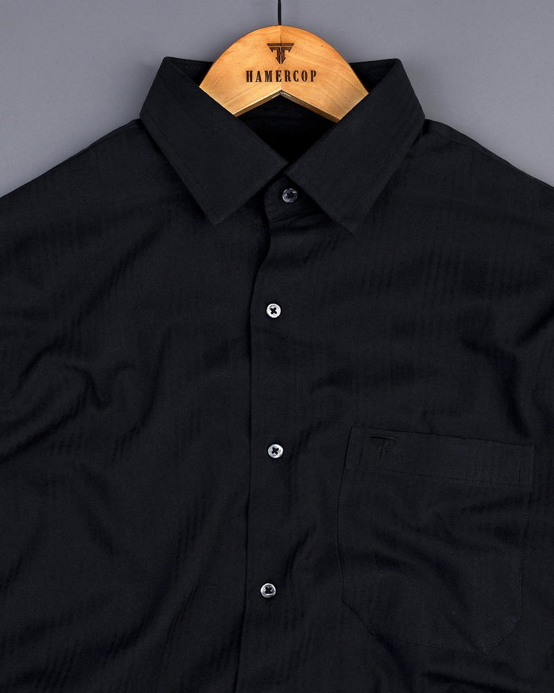 Mekong Black Self Stripe Seersucker Dobby Cotton Shirt