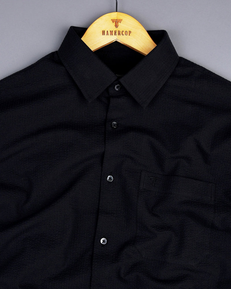 Black Self Stripe Seersucker Dobby Cotton Shirt