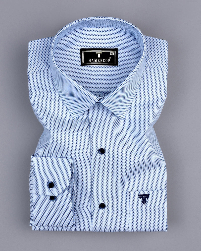 Aerino Blue With White Dobby Textured Premium Giza Shirt