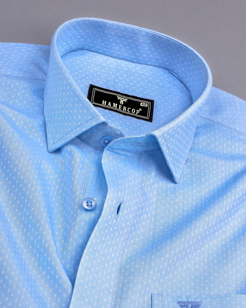 Polar SkyBlue With White Jacquard Textured Cotton Shirt