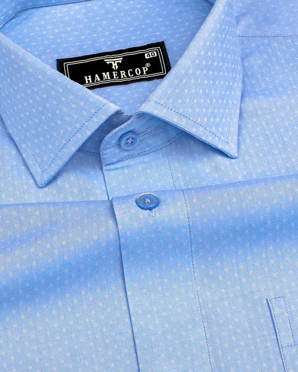 Polar SkyBlue With White Jacquard Textured Cotton Shirt