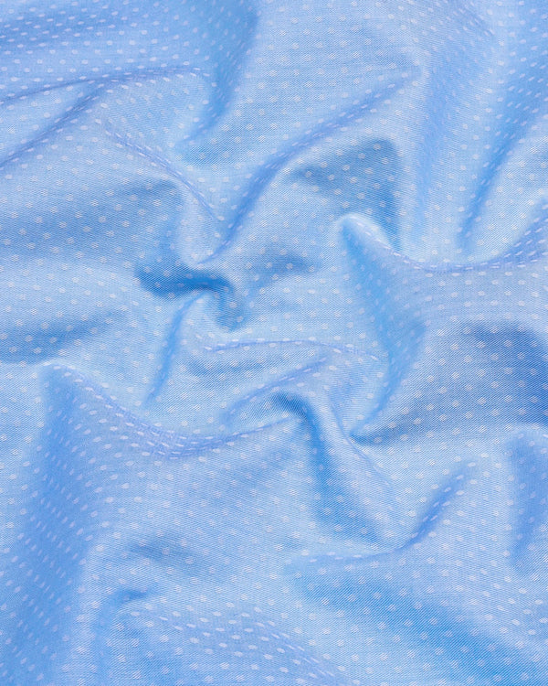 Polar SkyBlue With White Jacquard Textured Cotton Shirt