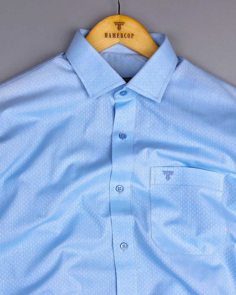 Polar SkyBlue With White Jacquard Textured Cotton Shirt