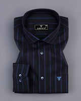 Scantic Black With Blue Twill Stripe Cotton Shirt