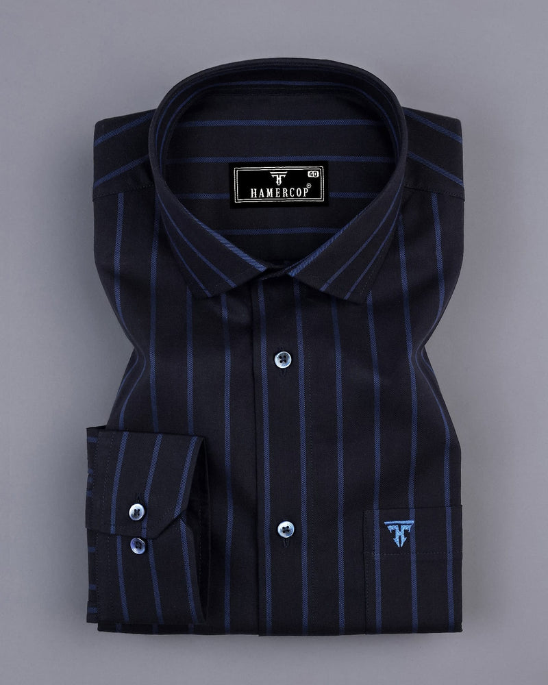 Scantic Black With Blue Twill Stripe Cotton Shirt