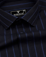 Scantic Black With Blue Twill Stripe Cotton Shirt