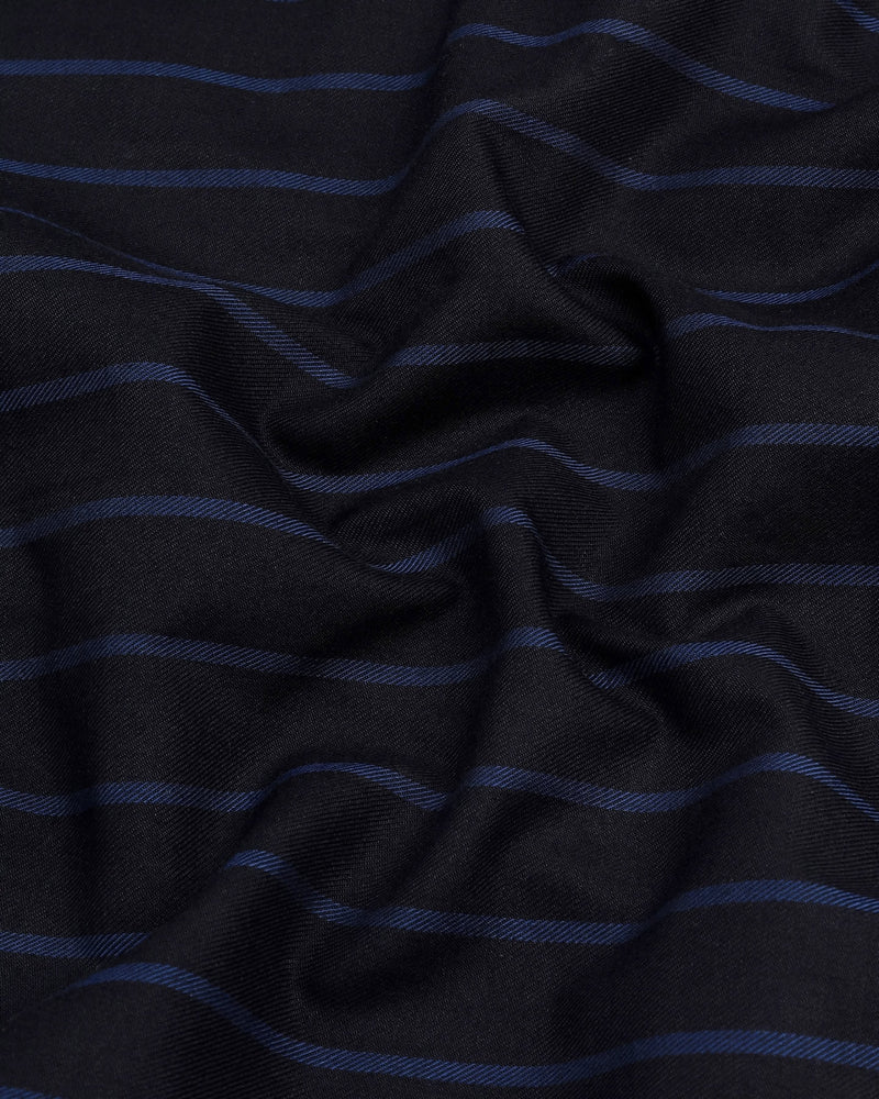 Scantic Black With Blue Twill Stripe Cotton Shirt