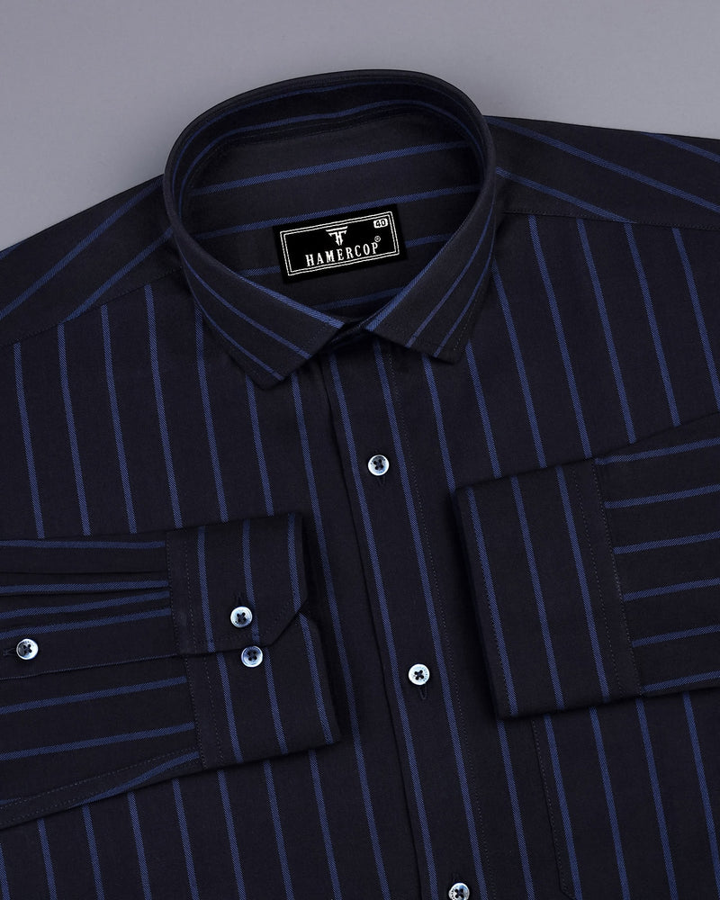 Scantic Black With Blue Twill Stripe Cotton Shirt