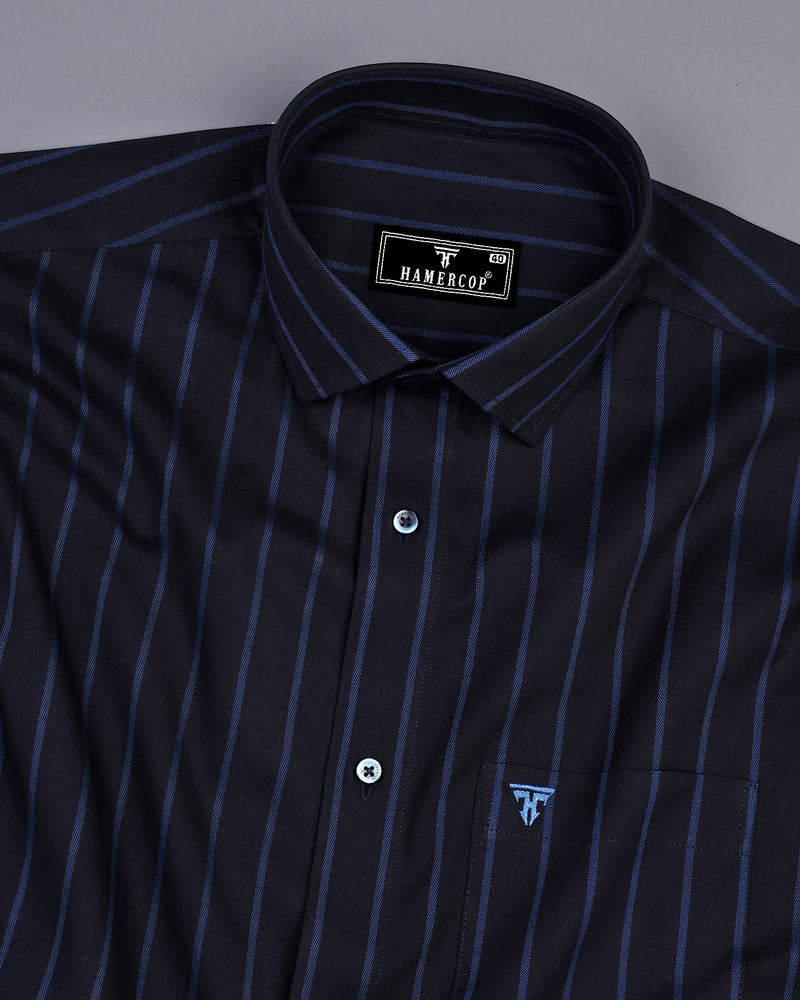 Scantic Black With Blue Twill Stripe Cotton Shirt